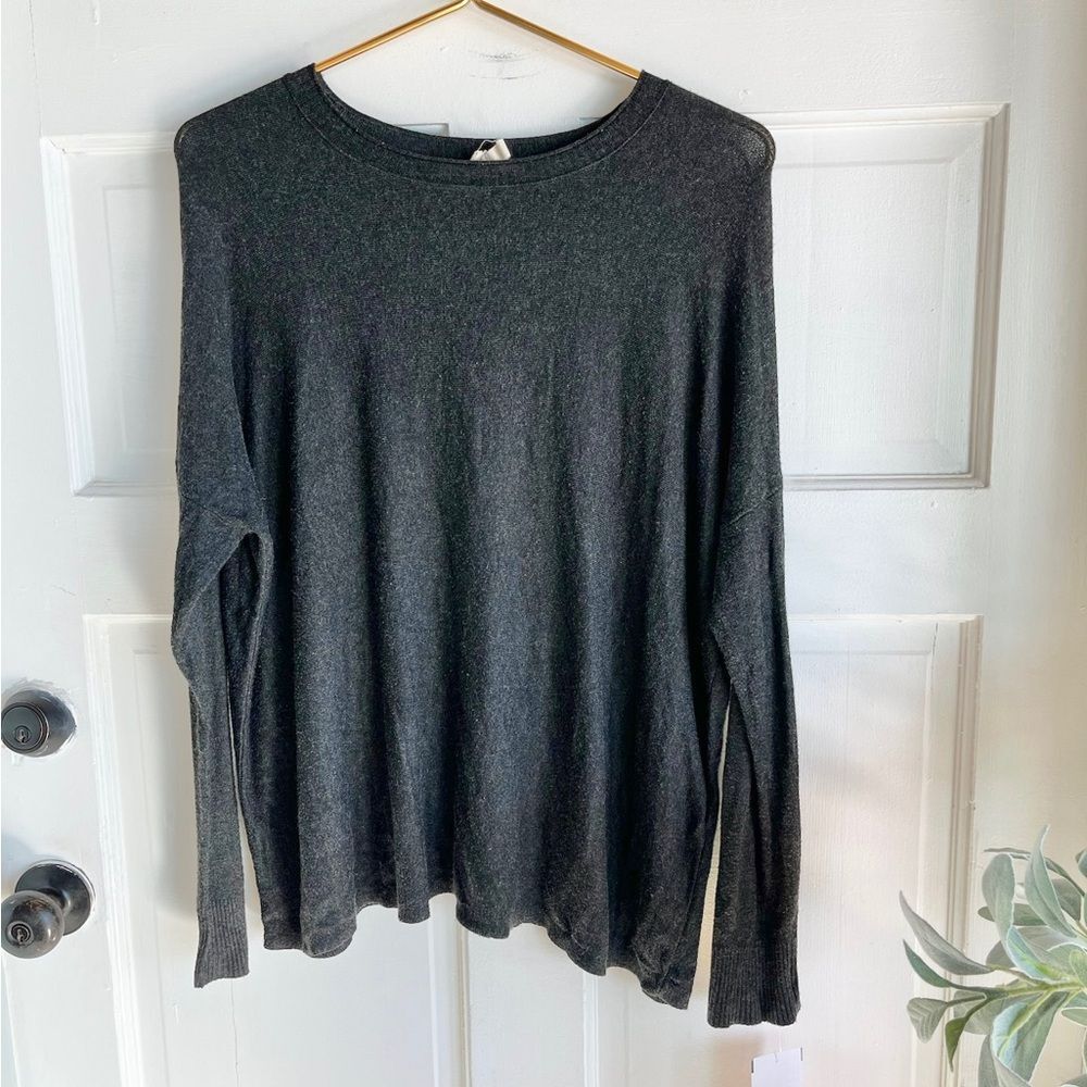 New Eileen Fisher, gray scoop neck, long sleeve sweater